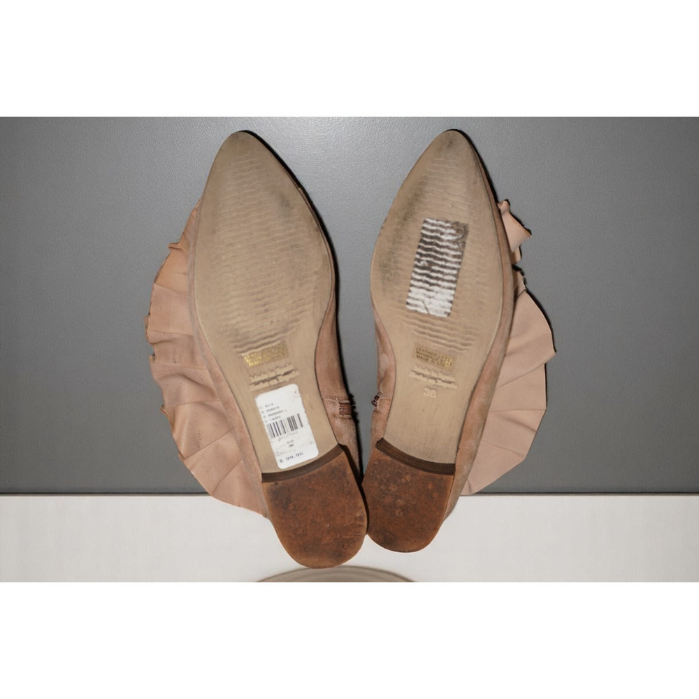 Anthropologie Suede Ruffle Ankle Boots Womens 38 Camel Boho Western - Picture 7 of 12